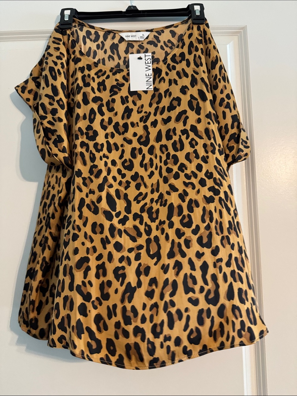 Nine West Leopard Print Short Sleeve Silky Top